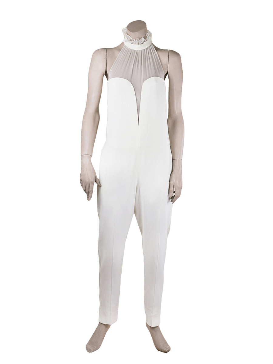 Yves Saint Laurent White Silk Chiffon Jumpsuit-Preowned