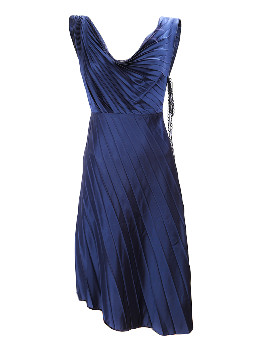 Missoten Pleated Sleeveless Blue Mid-Length Dress - Preowned
