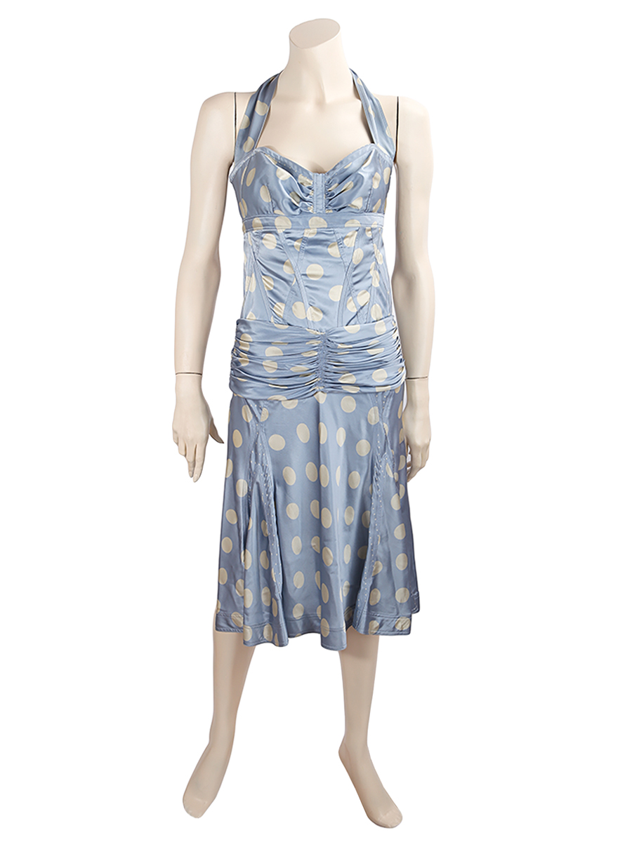 Donna Karan Spotted Light Blue Halter Silk Dress - Preowned