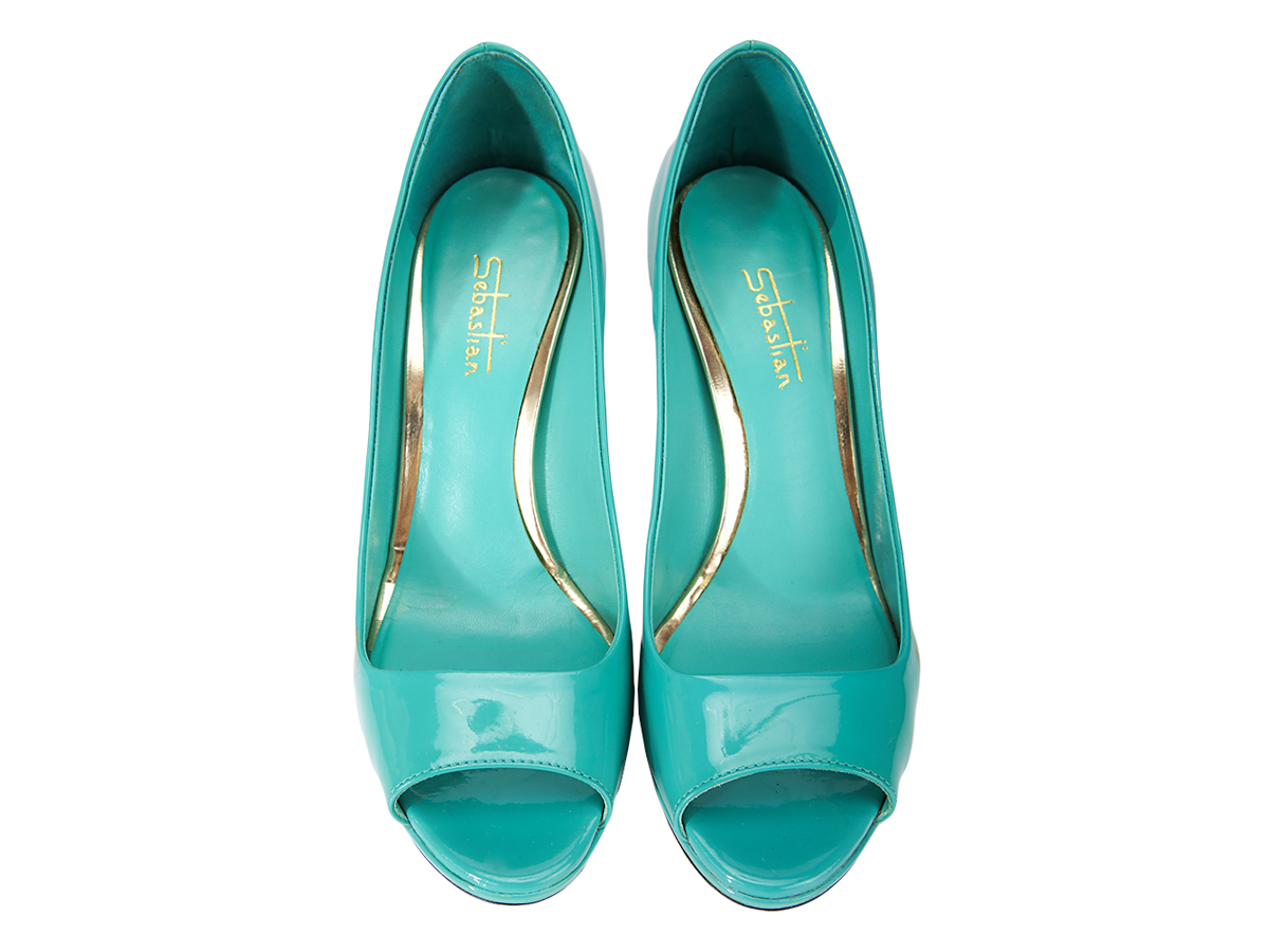 Sebastian Peep Toe Acqua Heeled Pumps - Preowned
