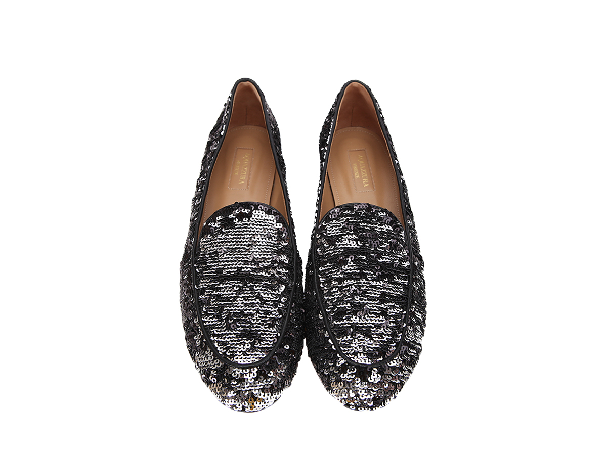 Aquazzura Sequined Black Flat Loafers - Preowned