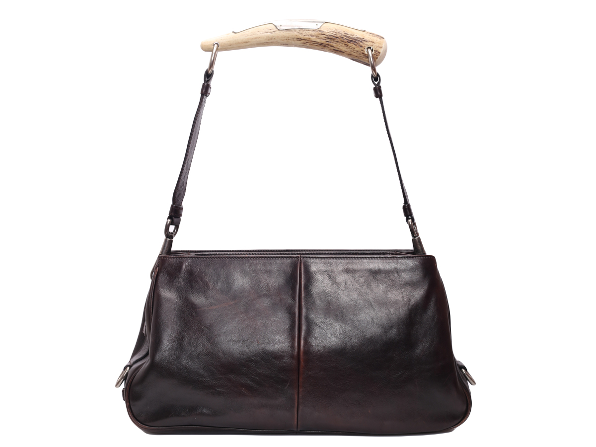 Yves Saint Laurent Mombasa Horn Dark Brown Leather Shoulder Bag - Preowned