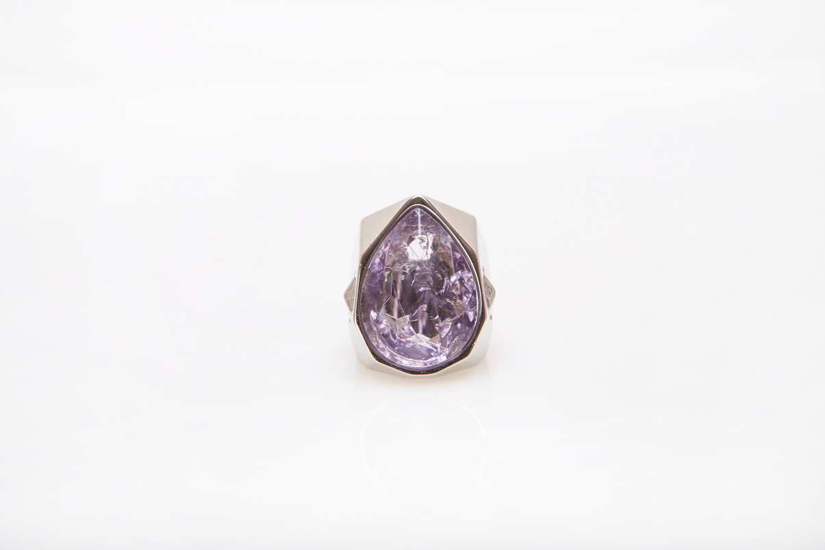 Christian Dior Steely Silver And Purple Resin Ring - Preowned