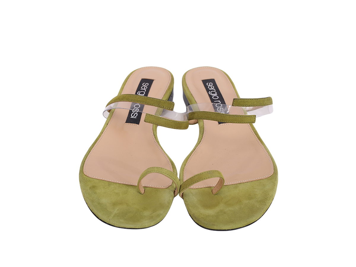 Sergio Rossi Green Suede Flat Sandals - Preowned