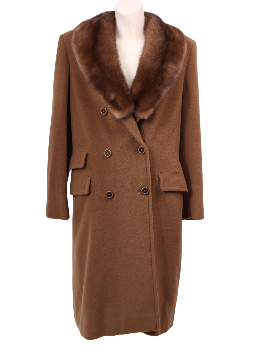 Prisma Brown Double-Breasted Wool Cashmere Blend Coat - Preowned