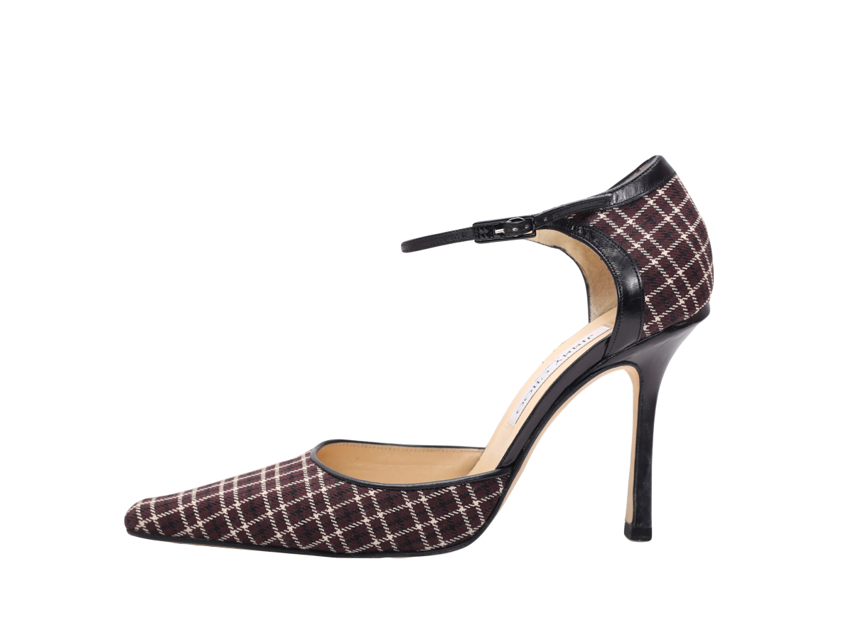 Jimmy Choo Plaid Brown Ankle Strap Pumps - Preowned
