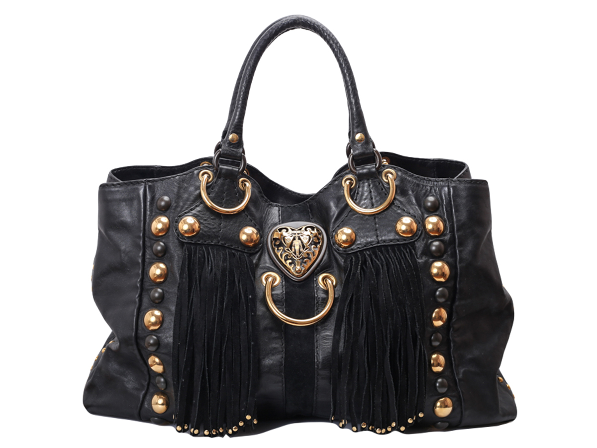 Gucci Babouska Studded Black Leather Fringed Tote Bag - Preowned