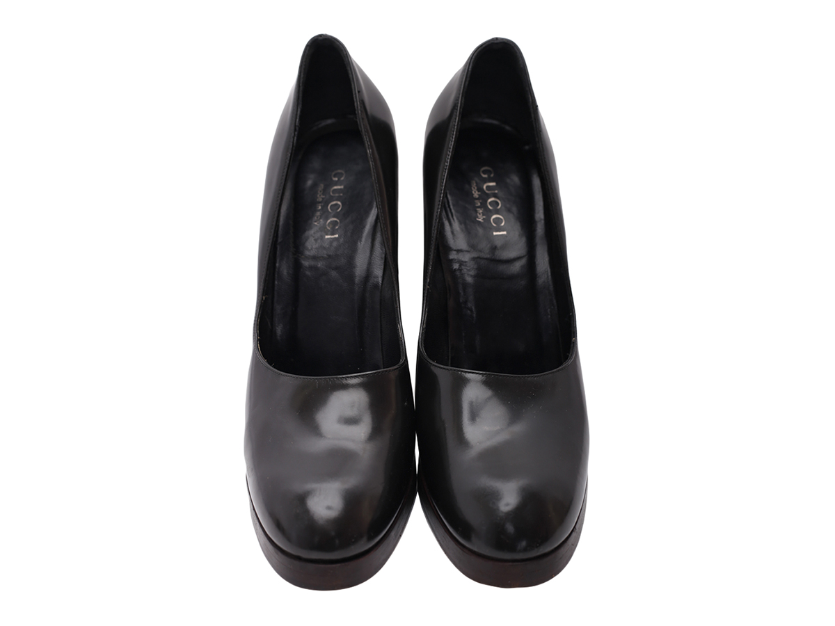 Gucci Black Leather Wooden Heel Pumps - Preowned