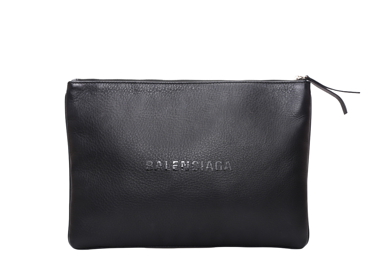Balenciaga Black Embossed Logo Leather Clutch - Preowned