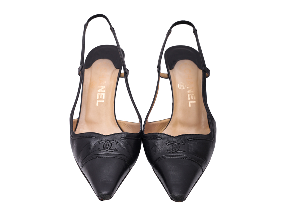 Chanel Black Leather CC Slingback Pumps - Preowned