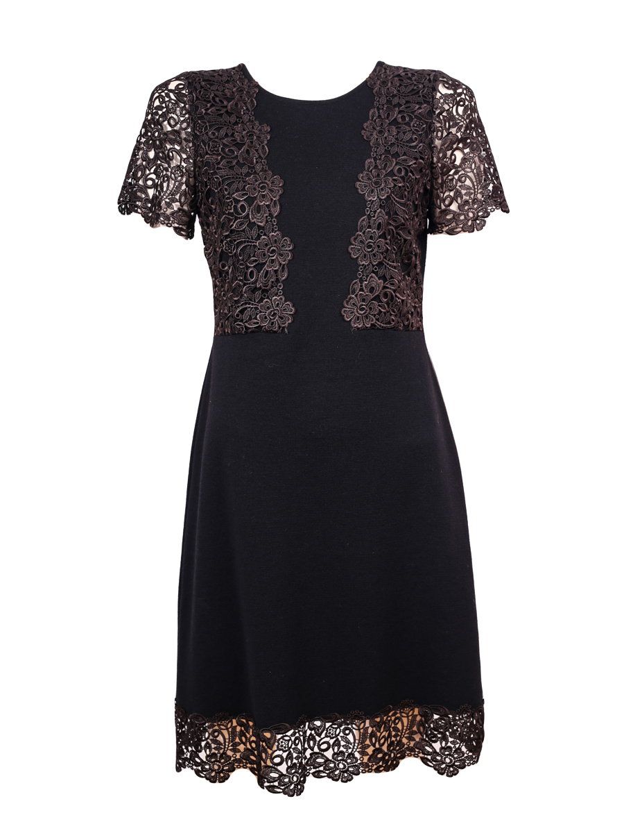Blumarine Black Mid-Length Wool Dress with Lace - Preowned