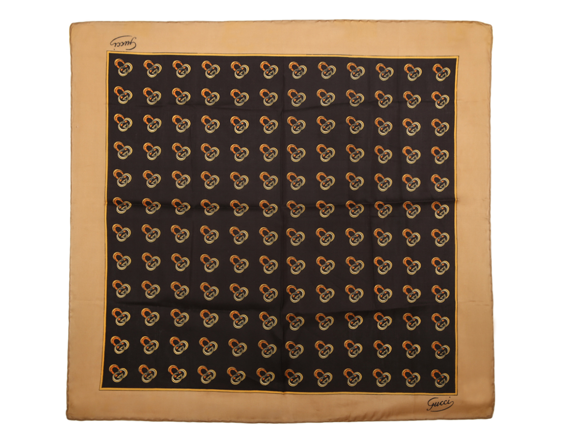 Gucci GG Vintage Brown Silk Scarf - Preowned