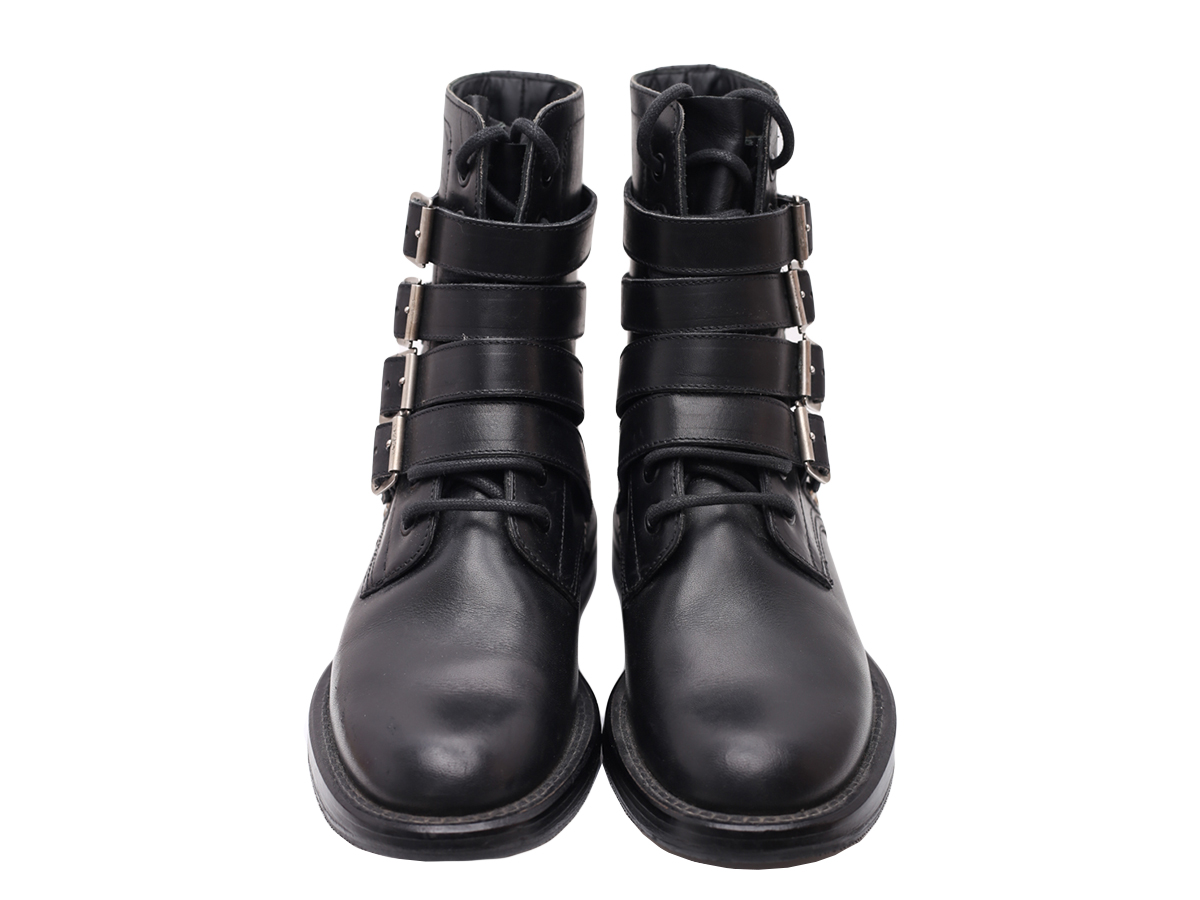 Saint Laurent Rangers Black Leather Ankle Boots - Preowned
