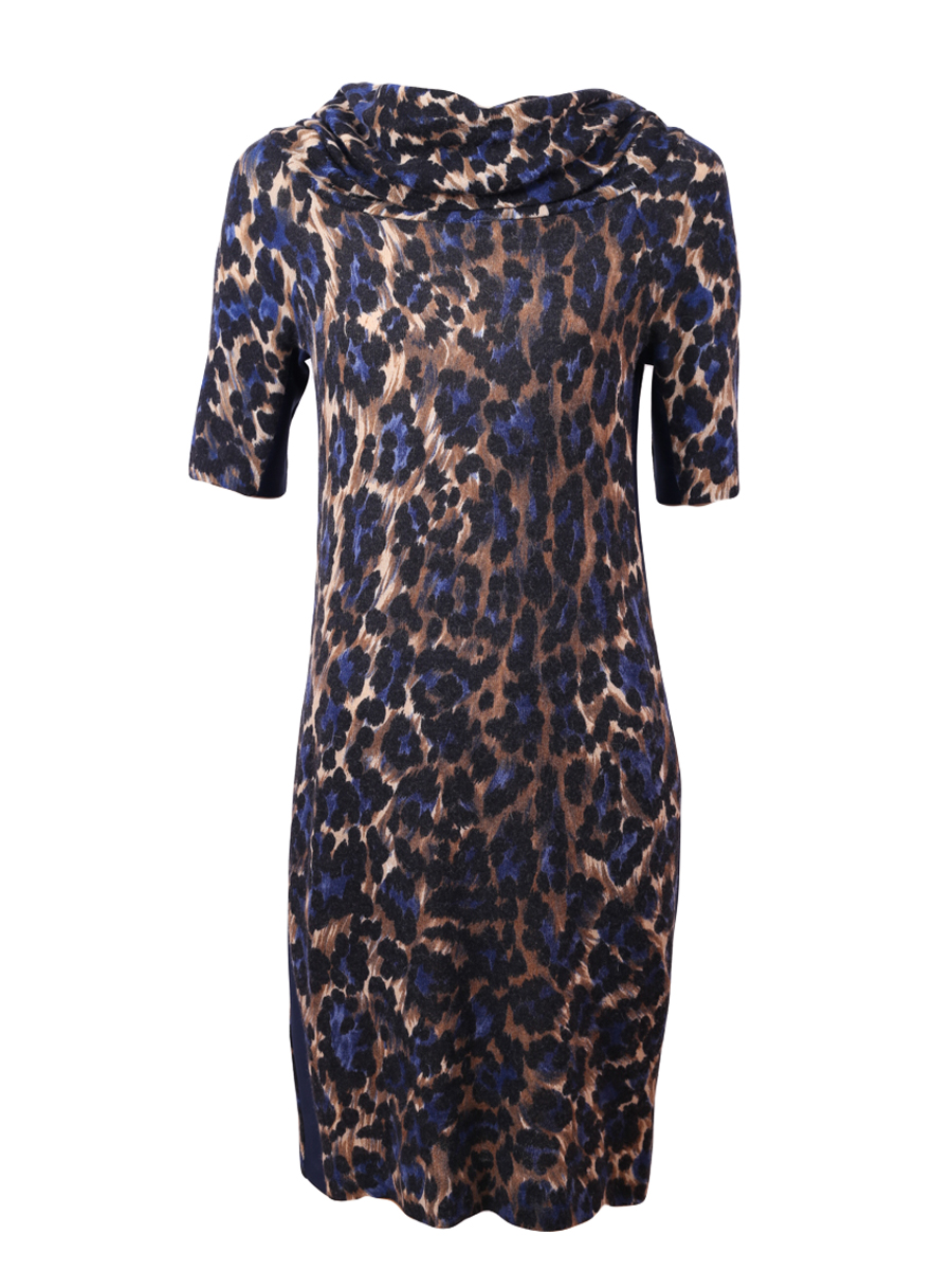 Blumarine Leopard Printed Mid-Length Wool Dress - Preowned