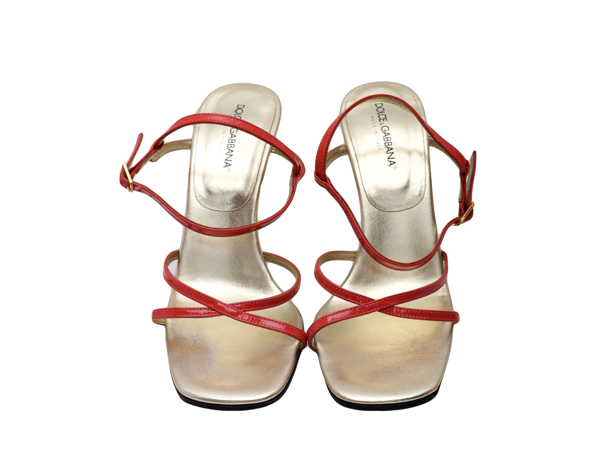 Dolce & Gabbana Gold and Red Leather Slingback Sandals - Preowned