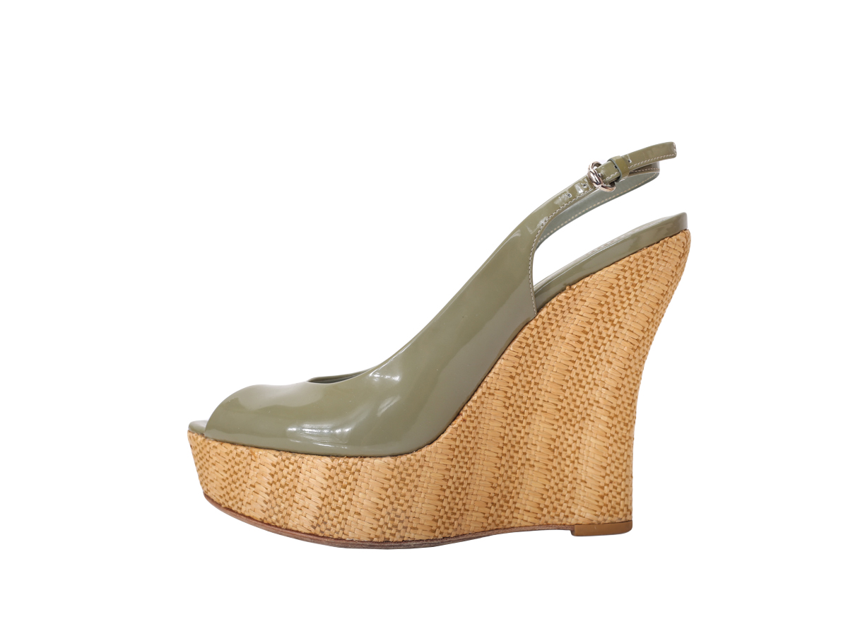 Gucci Mint Green Patent Leather Wedge Espadrilles - Preowned