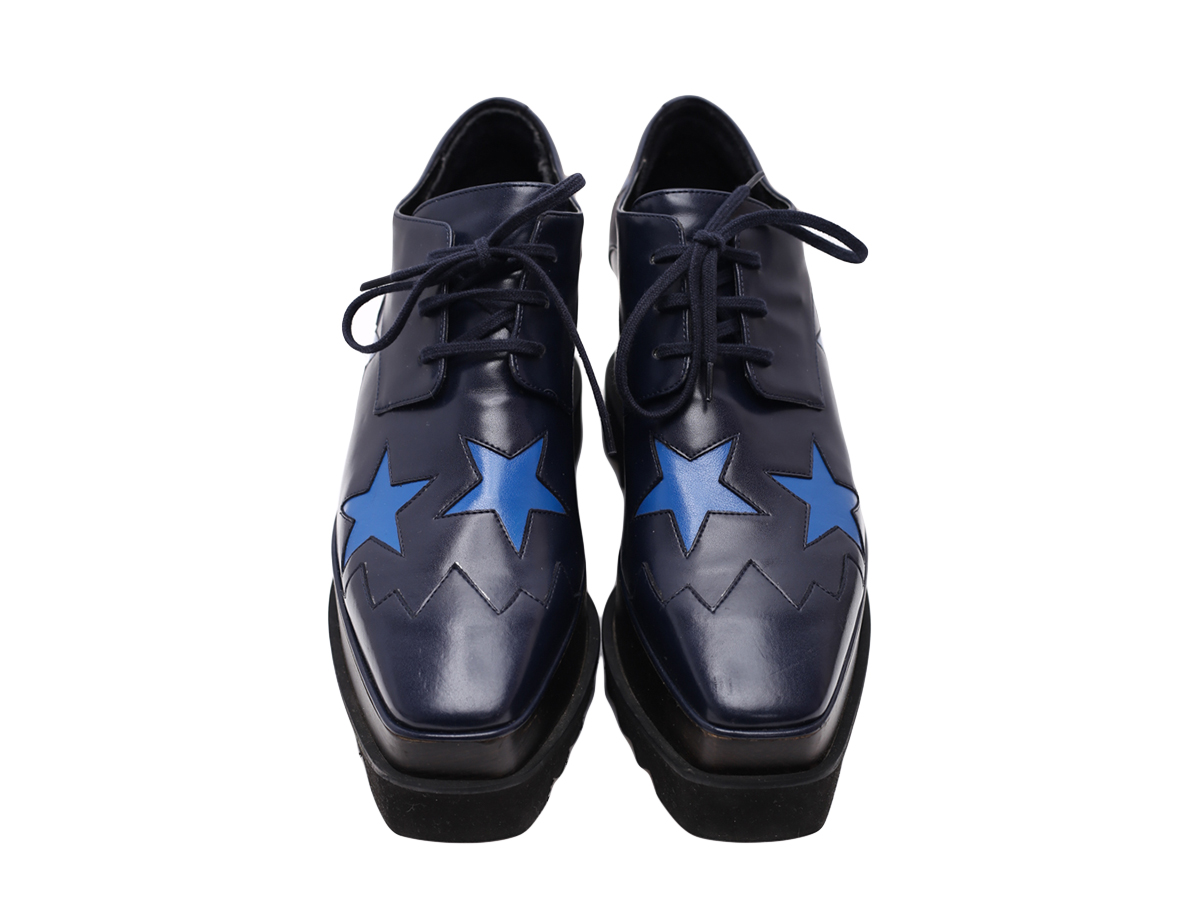 Stella McCartney Elyse Star Dark Blue Leather Platform Sneakers - Preowned