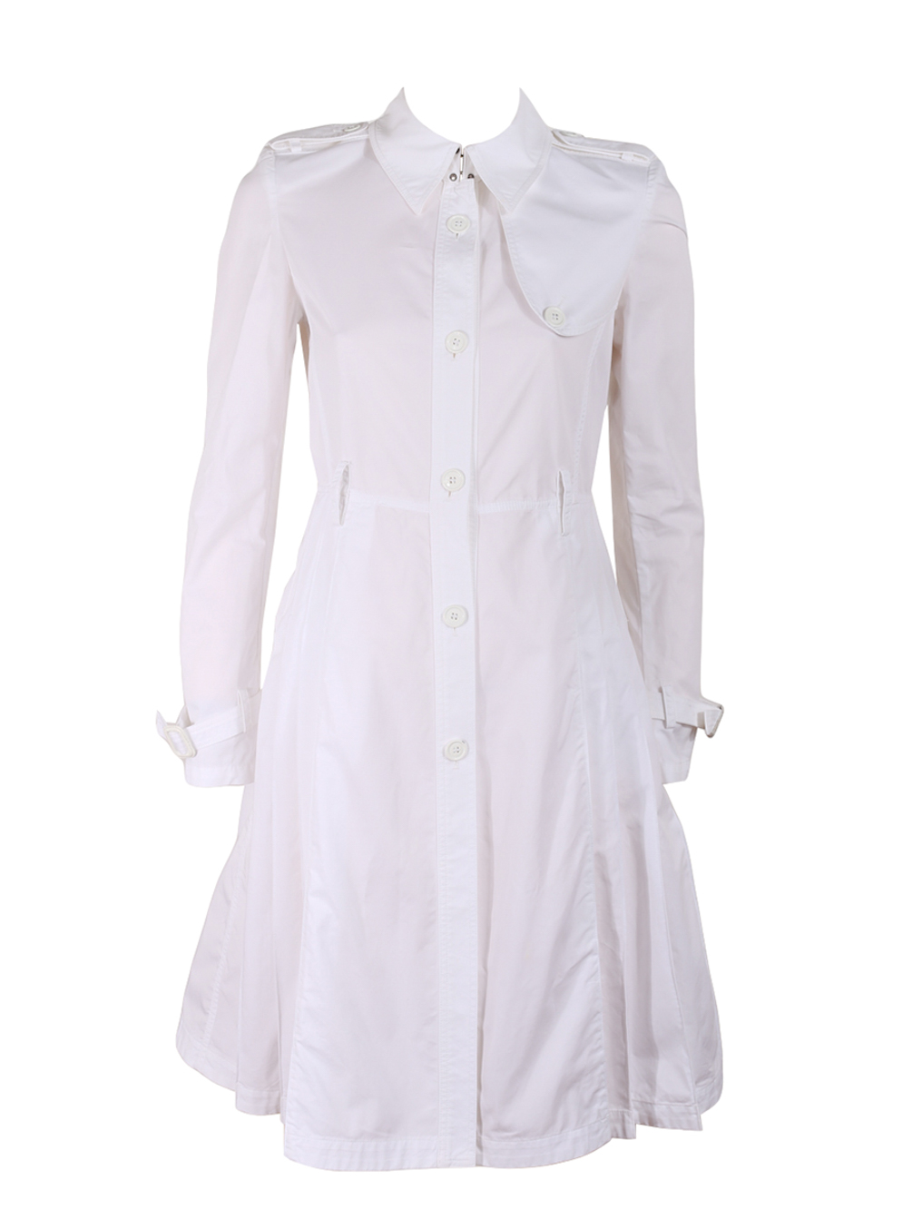 Burberry White Cotton Pleated Trench Coat - Preowned