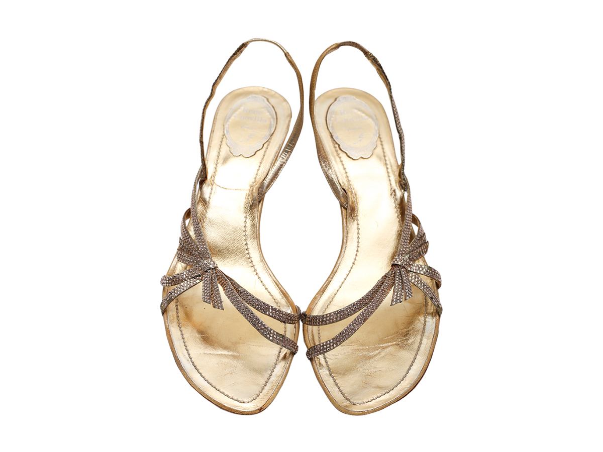Rene Caovilla Gold Leather Sandals - Preowned