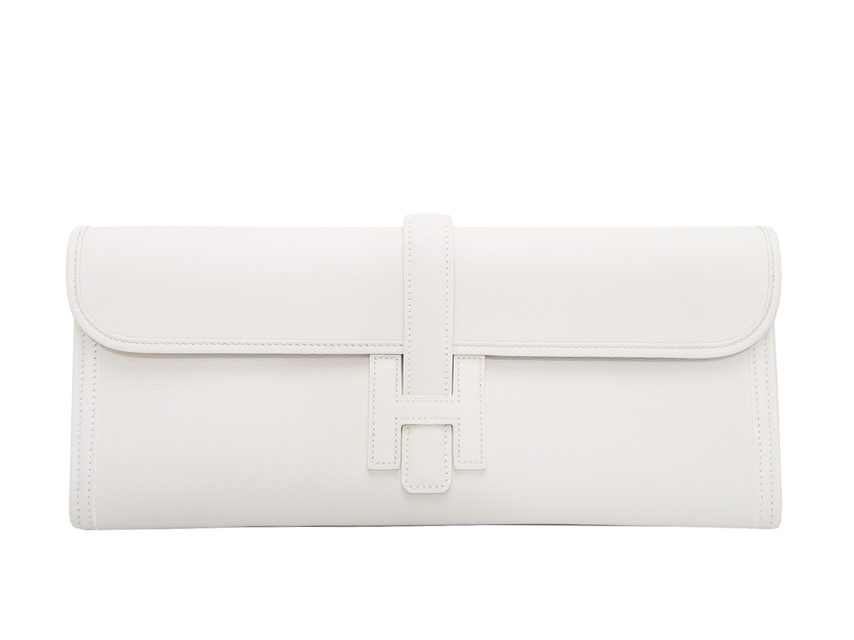 Hermès Jige Elan 34 Clutch Bag in Beton - Off White Swift Leather - Preowned
