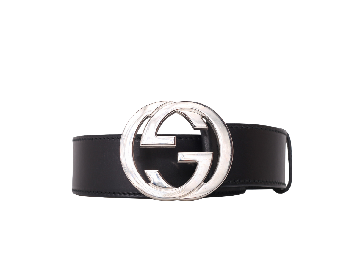 Gucci GG Interlocking Black Leather Belt - Preowned