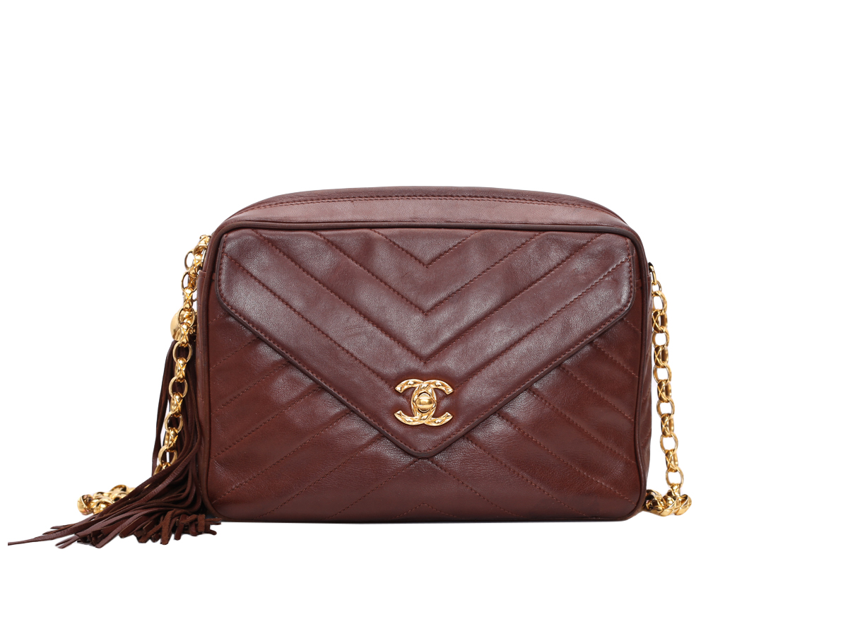 Chanel Vintage Quilted Chevron Burgundy Leather Tassel Bag - Preowned