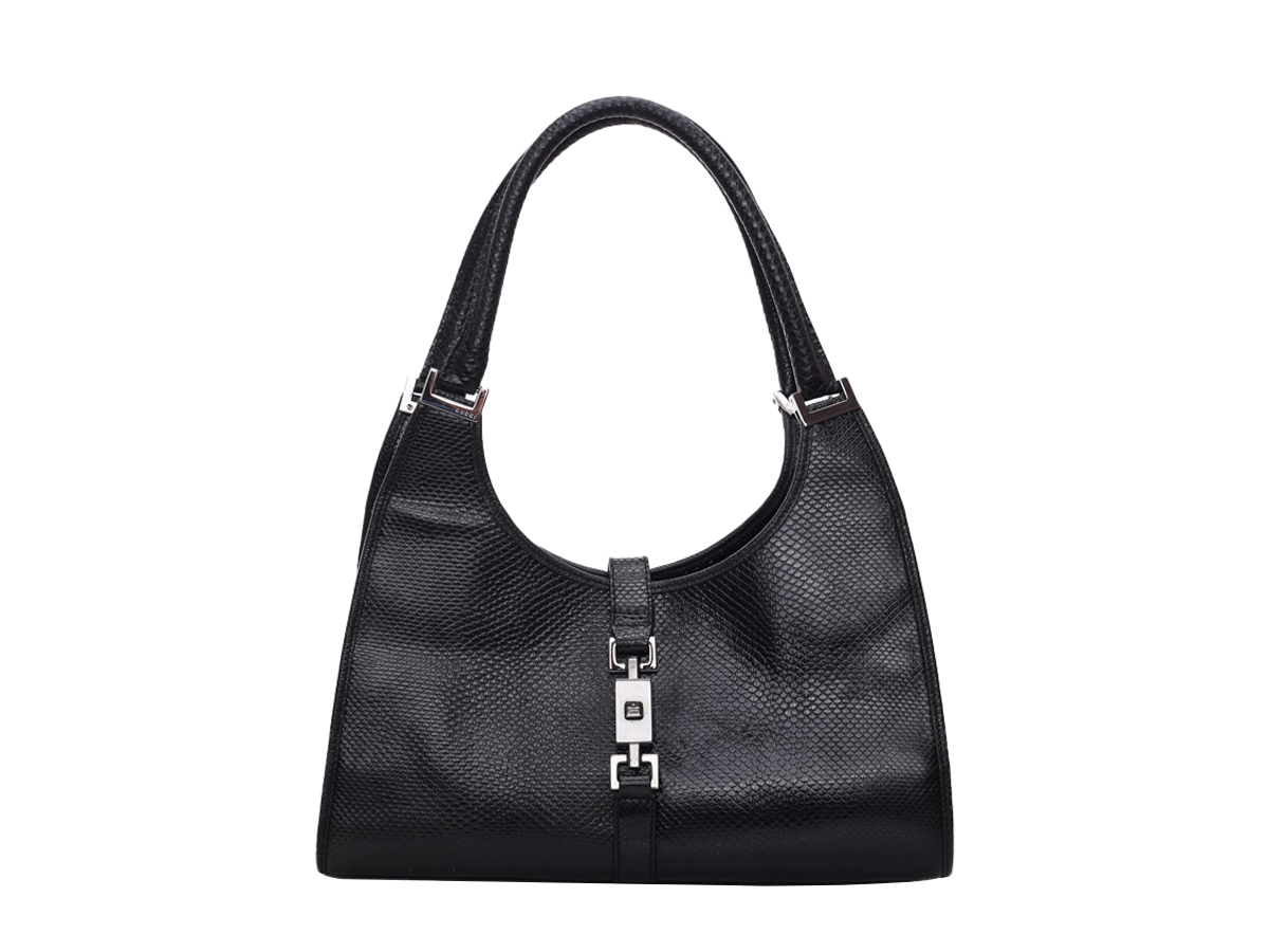 Gucci Jackie Bardot Embossed Black Leather Shoulder Bag - Preowned