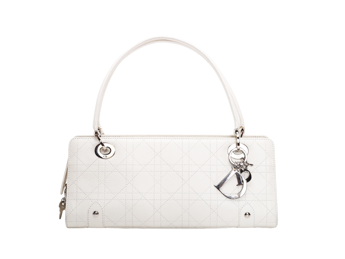 Christian Dior East West Lady Dior White Cannage Leather Bag - Preowned