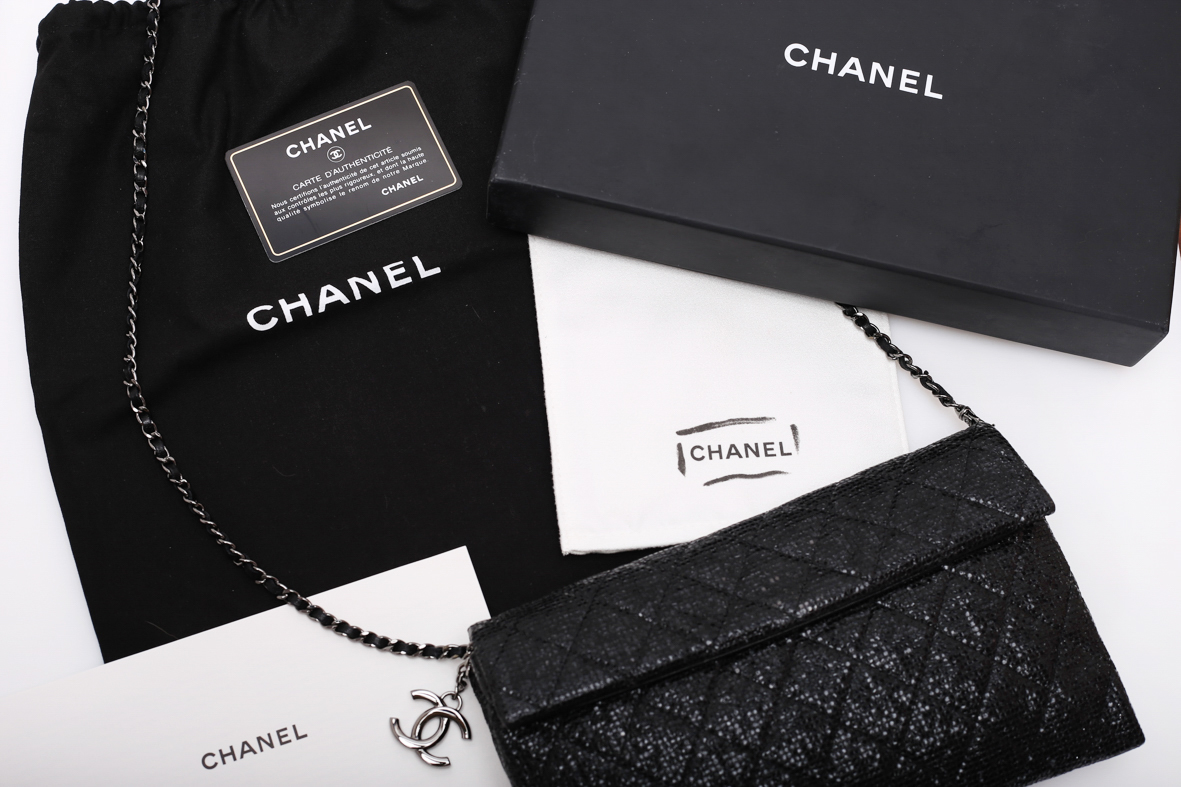 Chanel Tweed Black Shoulder Chain Bag