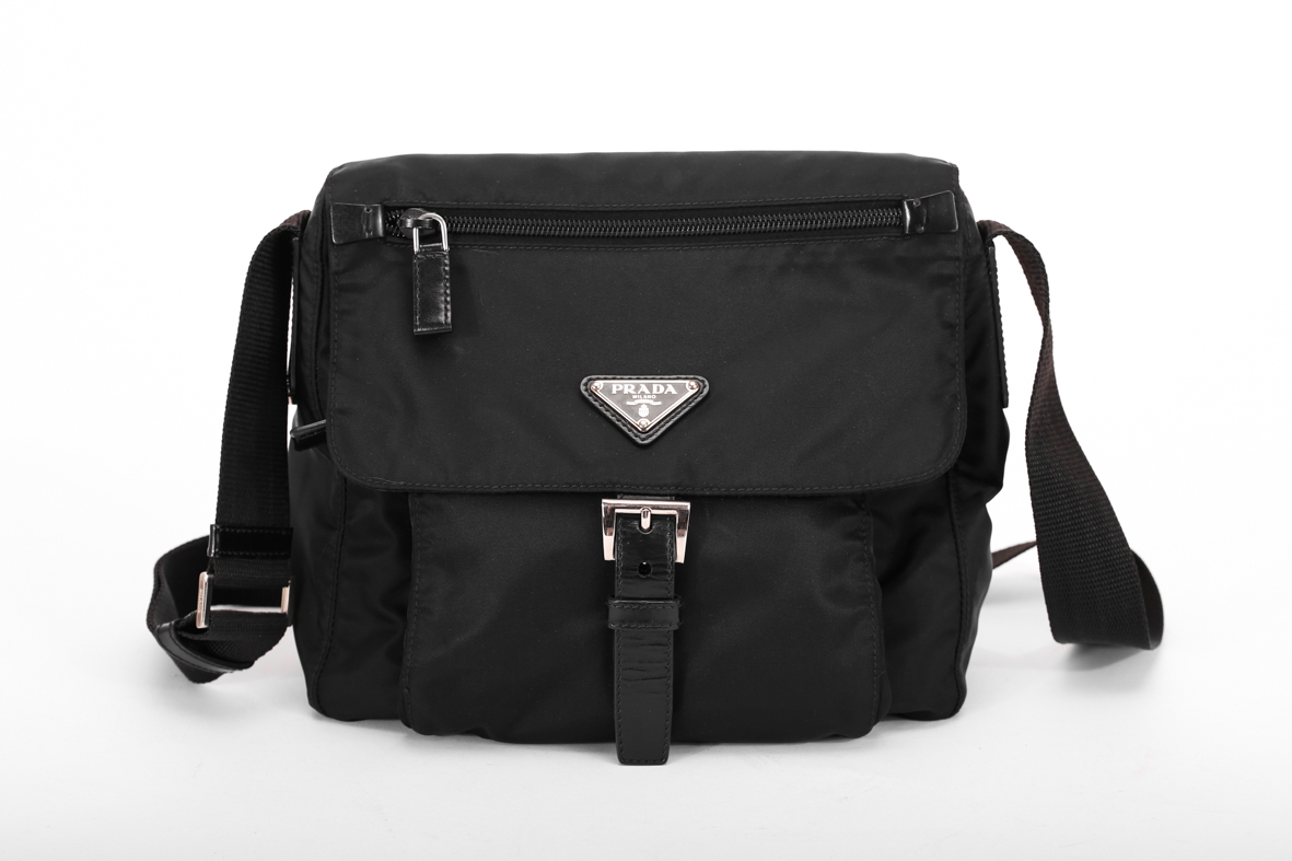 Prada Tessuto Nylon Messenger Black Bag - Preowned