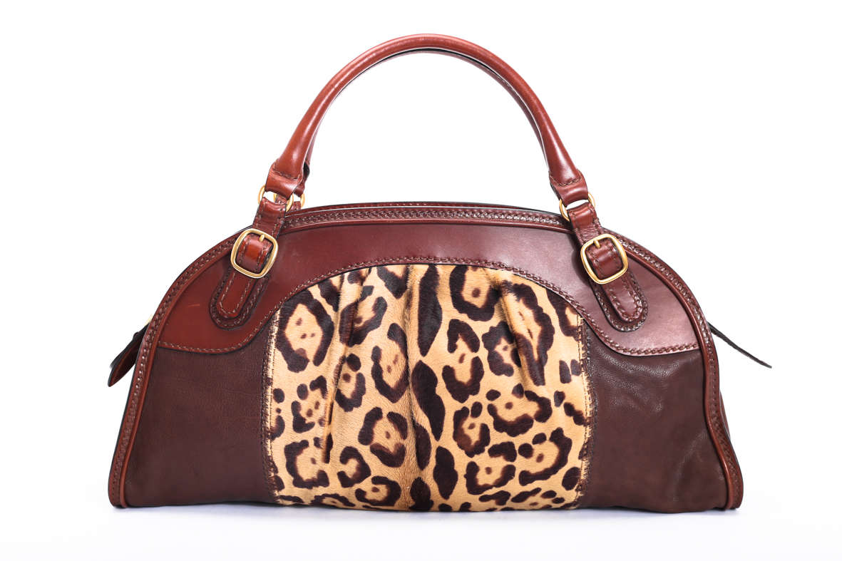 Valentino Garavani Leather & Animal Print Brown Bag - Preowned