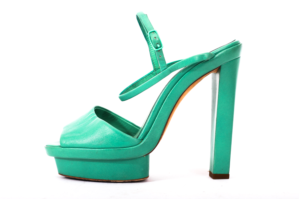 Balenciaga Green Leather Strap Platform Sandals - Preowned