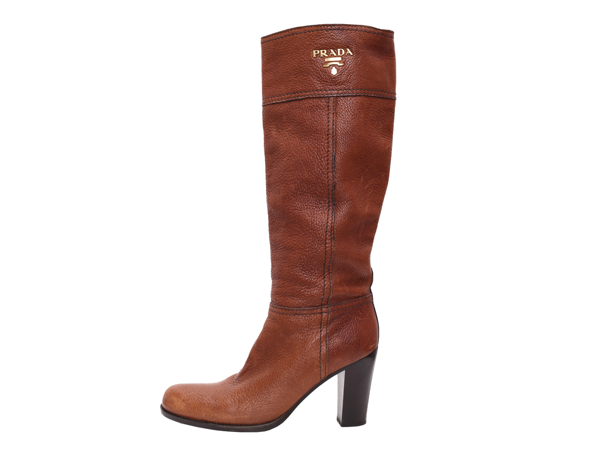 Prada Brown Leather Knee Length Boots - Preowned