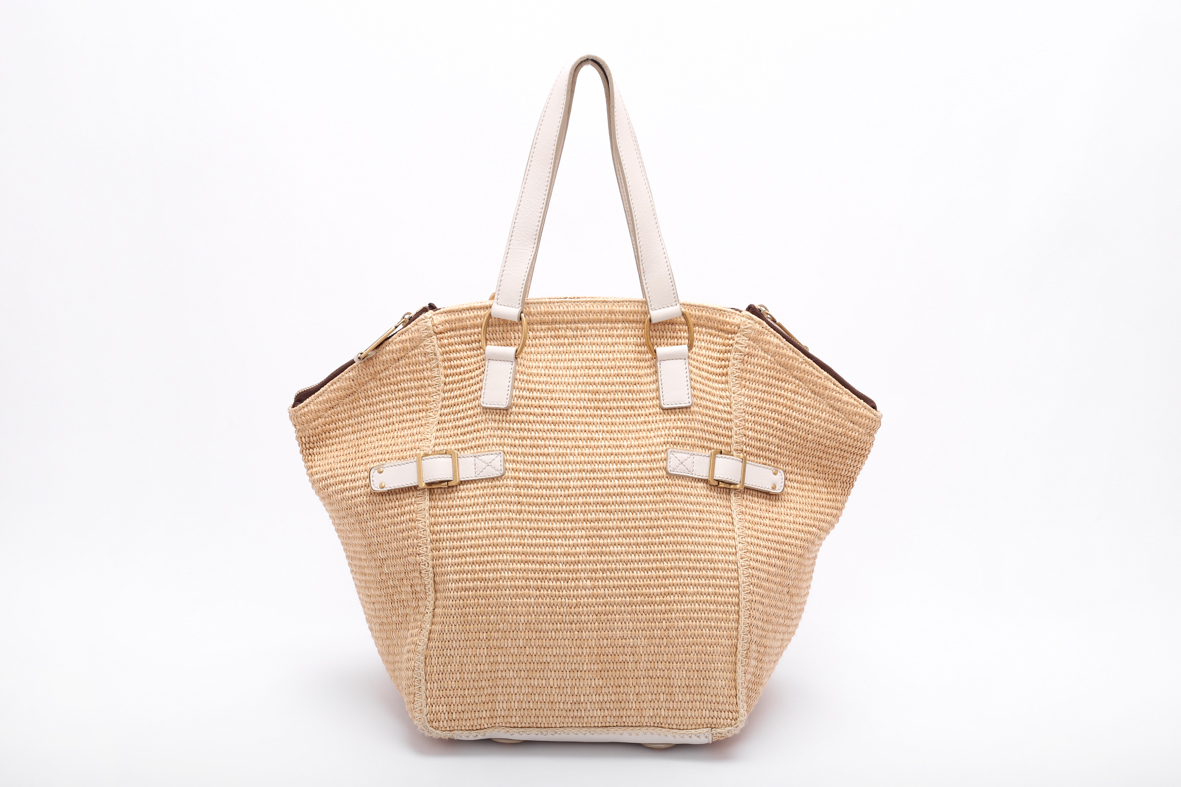 Saint Laurent Straw Raffia Large Downtown White Tote - Preowned