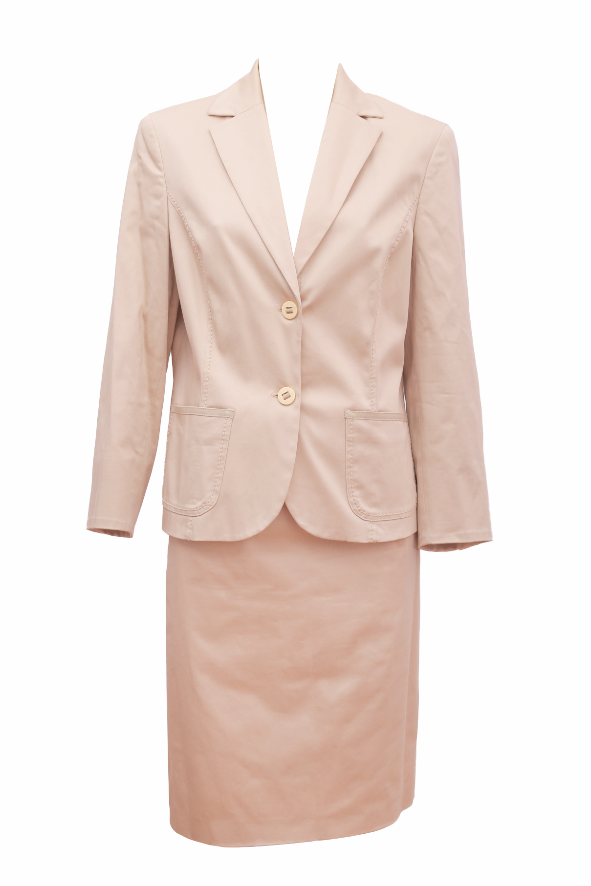 Per Te by Krizia Beige Cotton Skirt Suit - Preowned