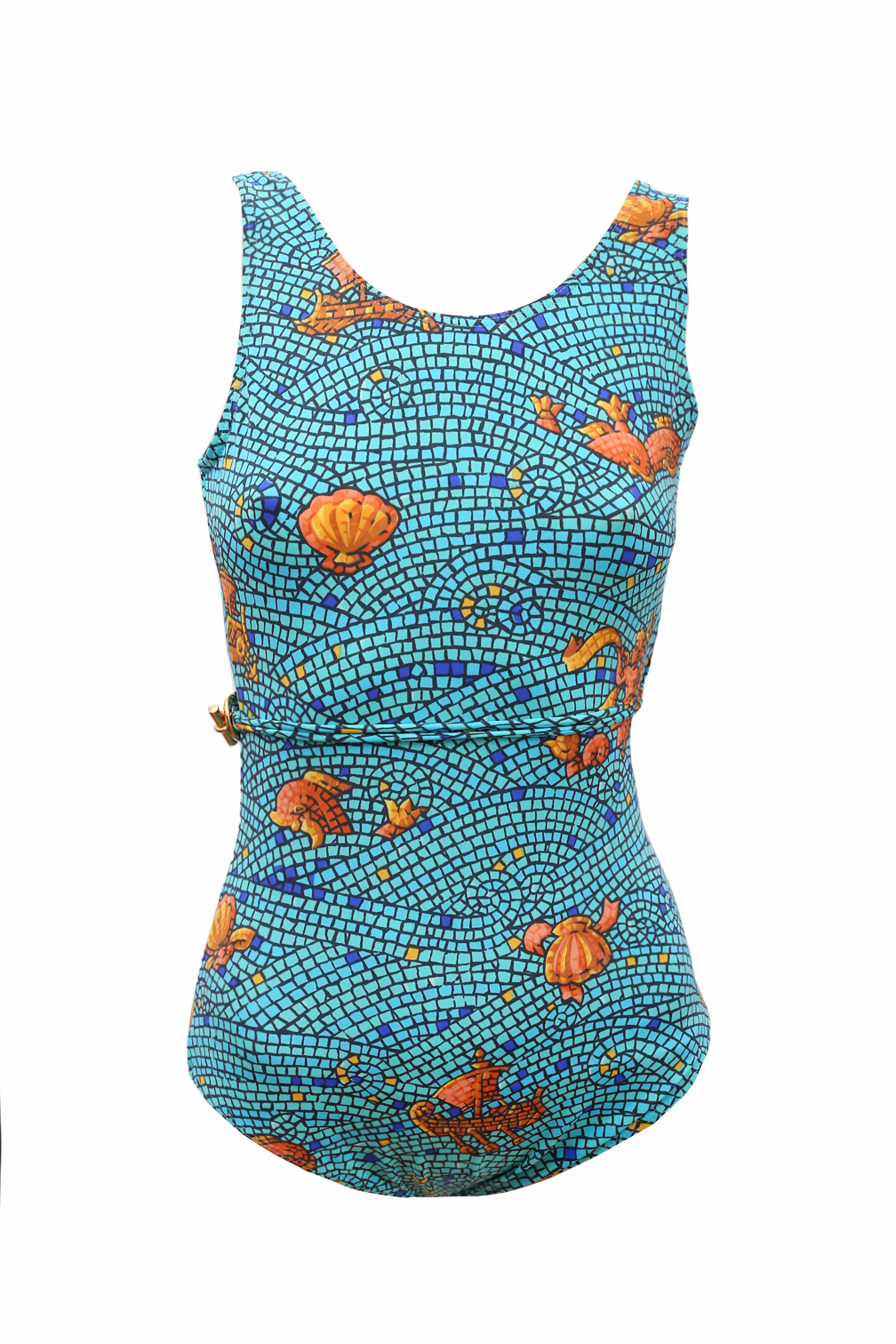 Hermes Mosaic Turquoise Polyamide Swimsuit - Preowned