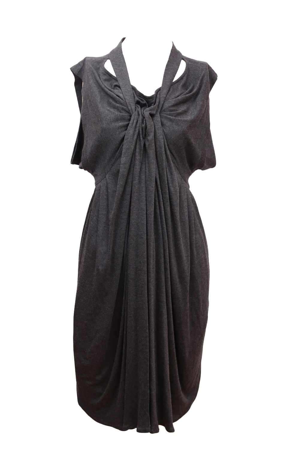 YSL Draped Synthetic Grey Midi Dress - Preowned