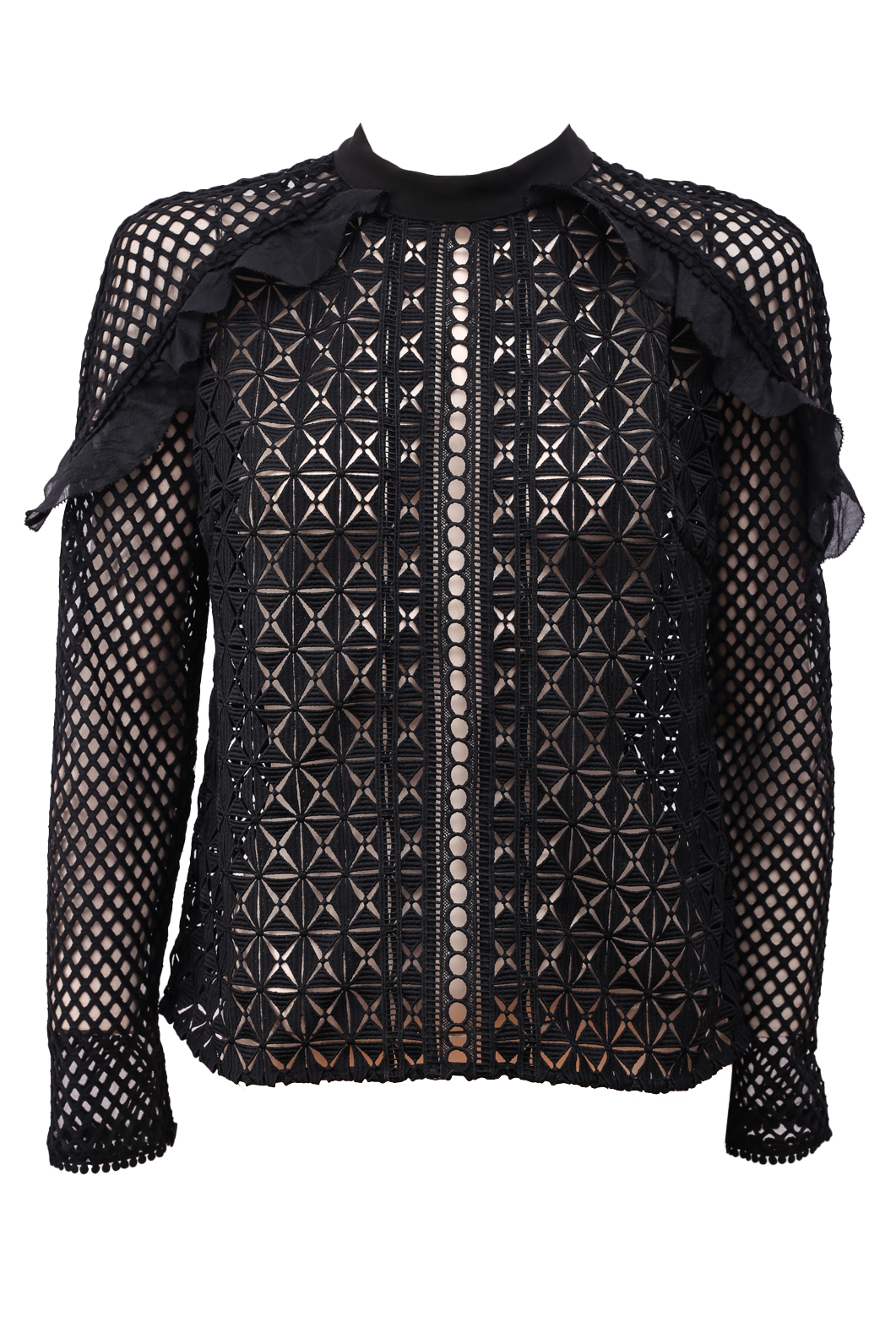 Self-Portrait Black Geometric Lace Top - Preowned