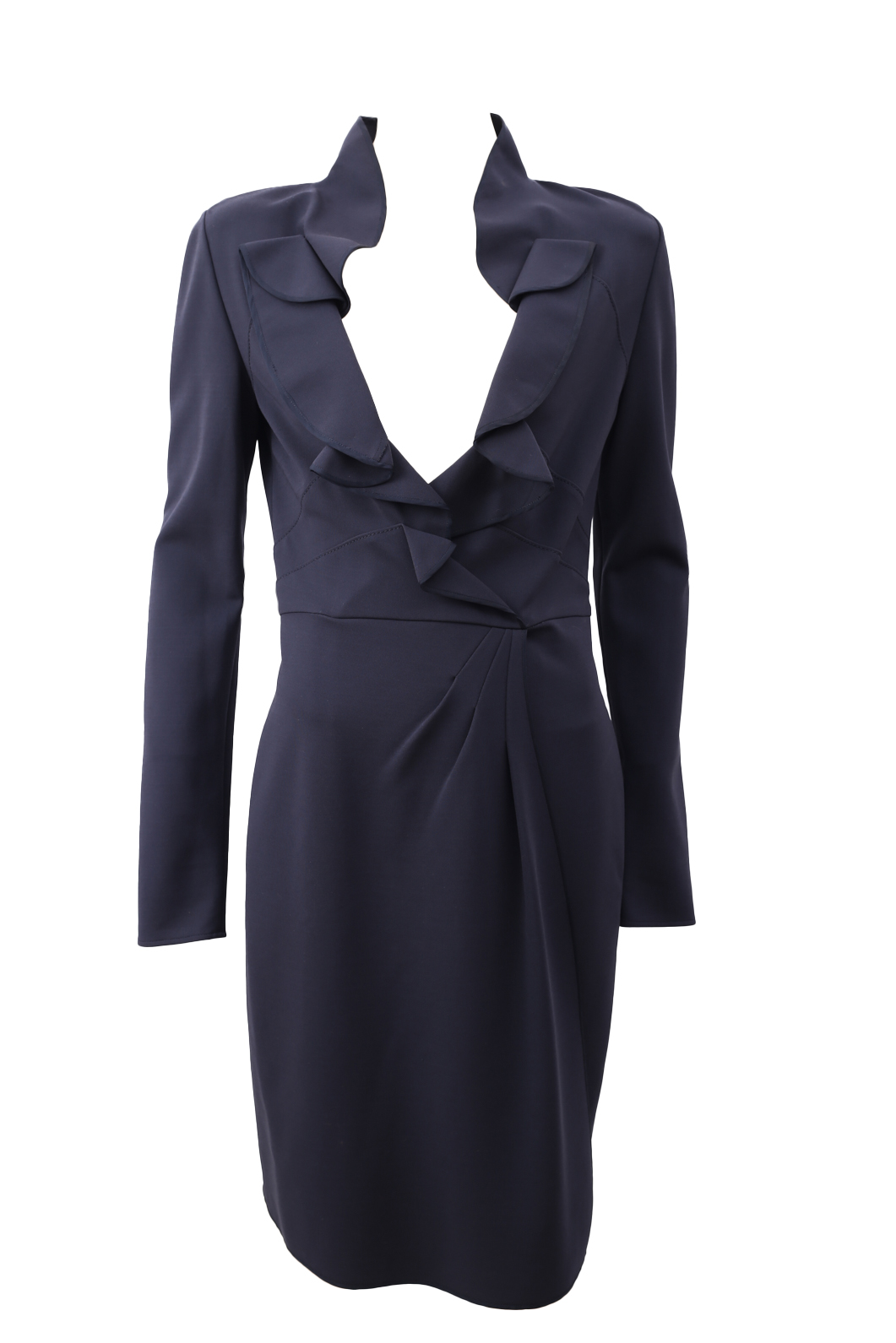 Valentino Navy Ruffled Neckline Long Sleeve Midi Dress - Preowned