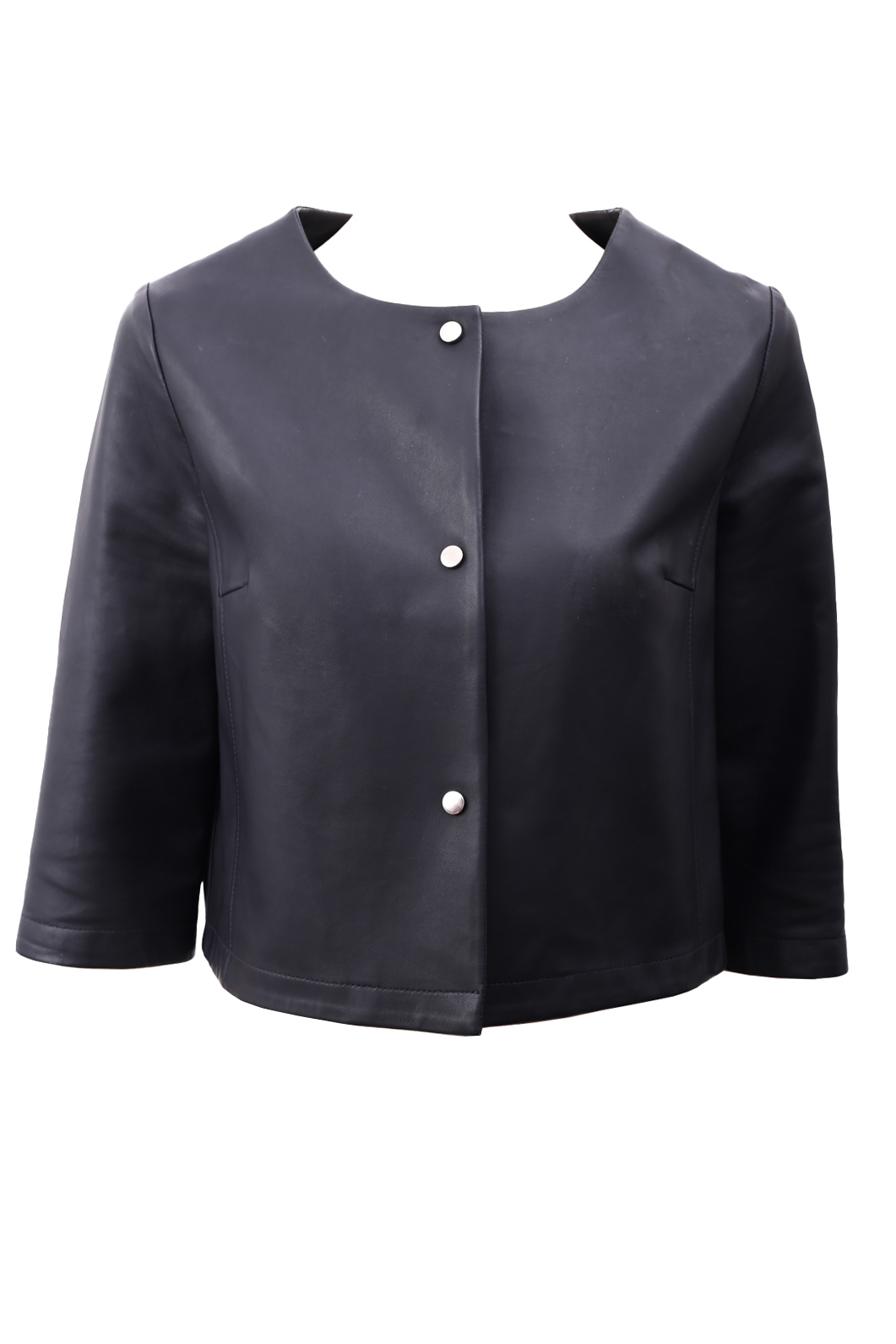Punto Black Leather Button-Up Jacket - Preowned