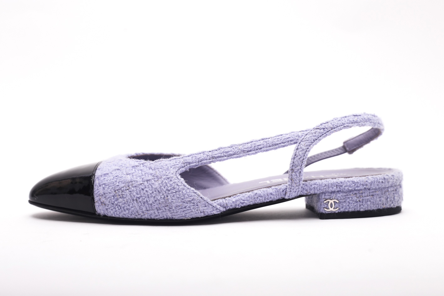 Chanel Interlocking CC Logo Tweed Slingback Flats - Preowned