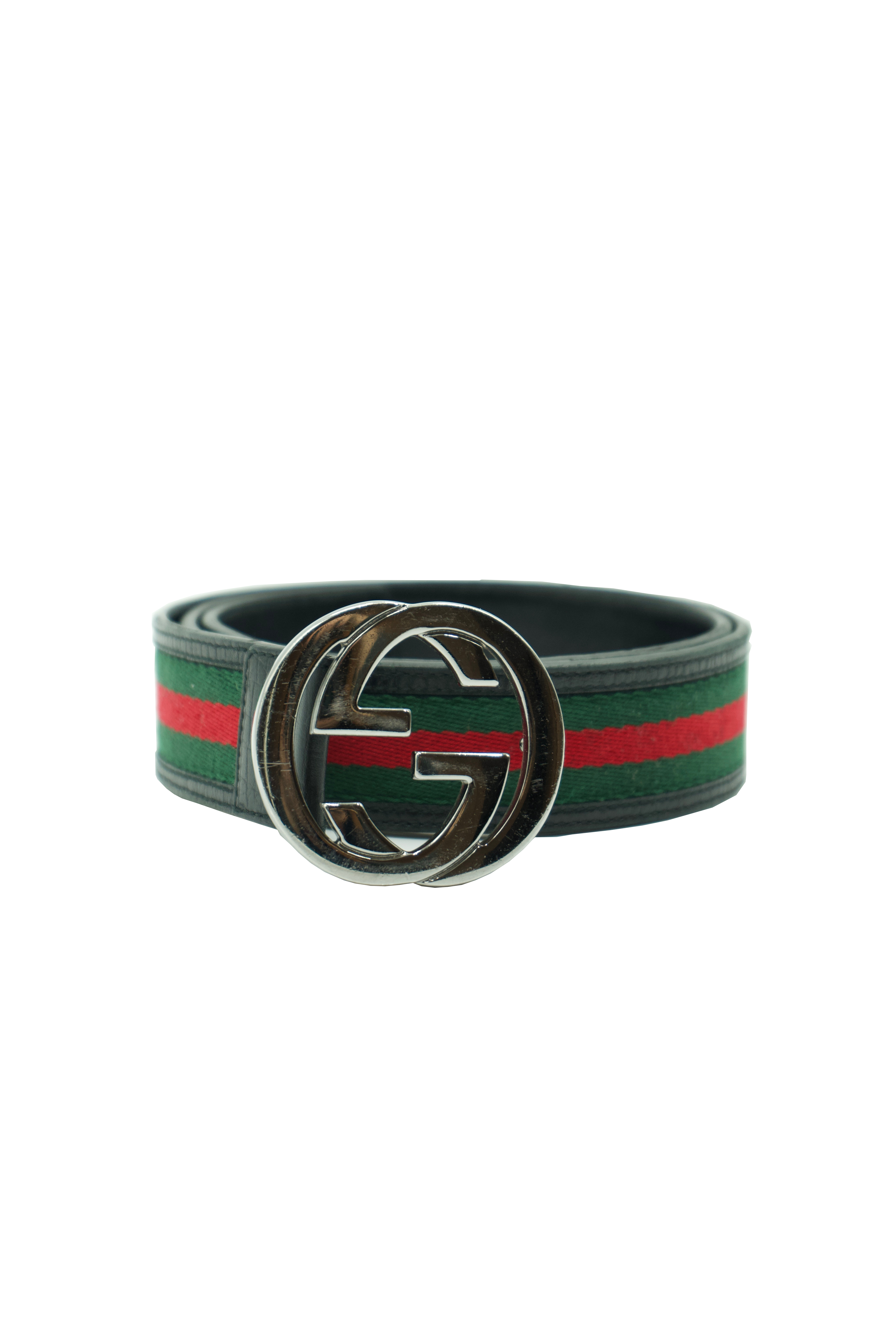 Gucci Web Stripe Belt with Interlocking G Buckle- Preowned