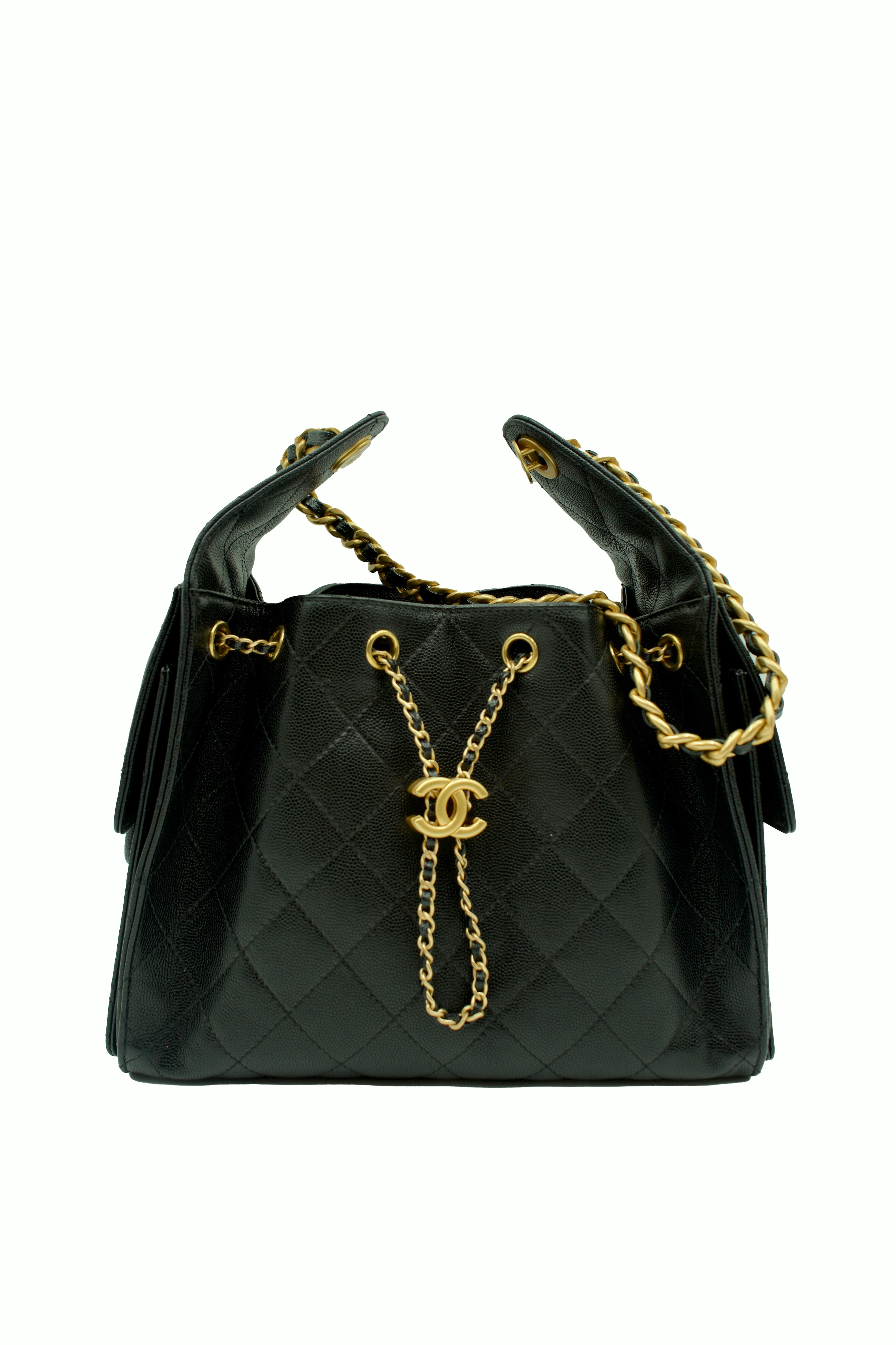Chanel 25 Black Caviar Leather Shoulder Bag - Preowned
