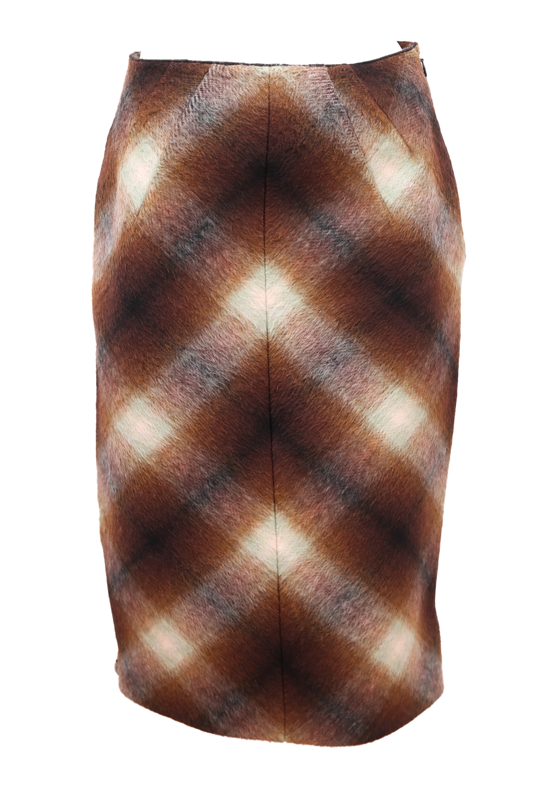 No21 Brown Green Checked Midi Pencil Skirt- Preowned