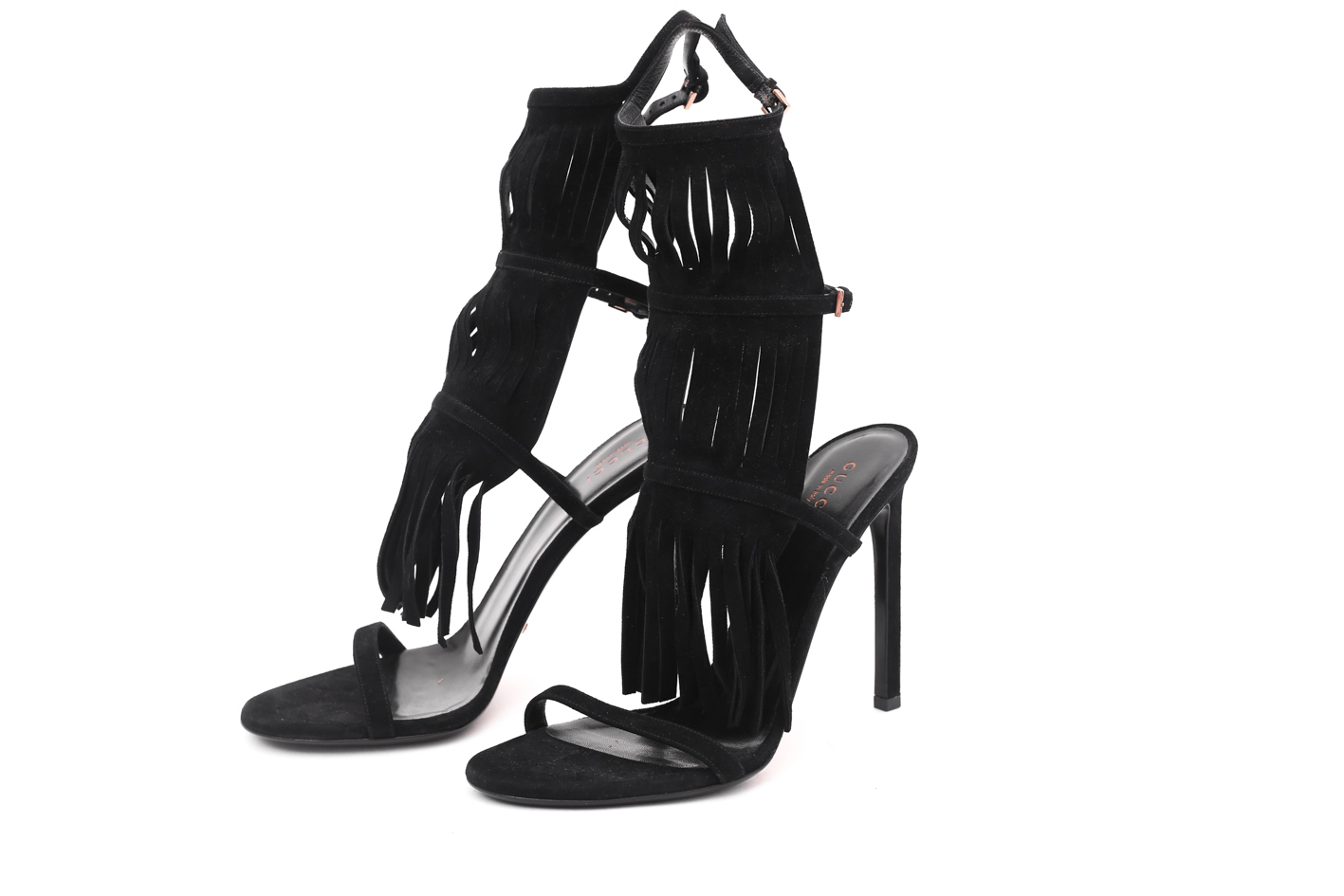 Gucci Black Suede Becky Fringe Sandals- Preowned