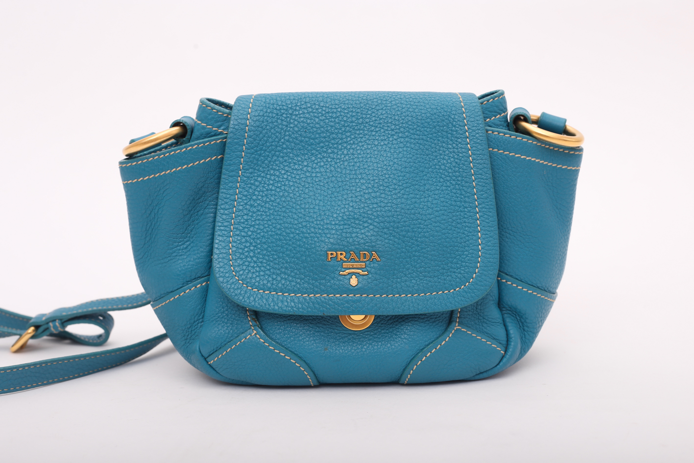 Prada Vittelo Daino Leather Turquoise Mini Shoulder Bag - Preowned