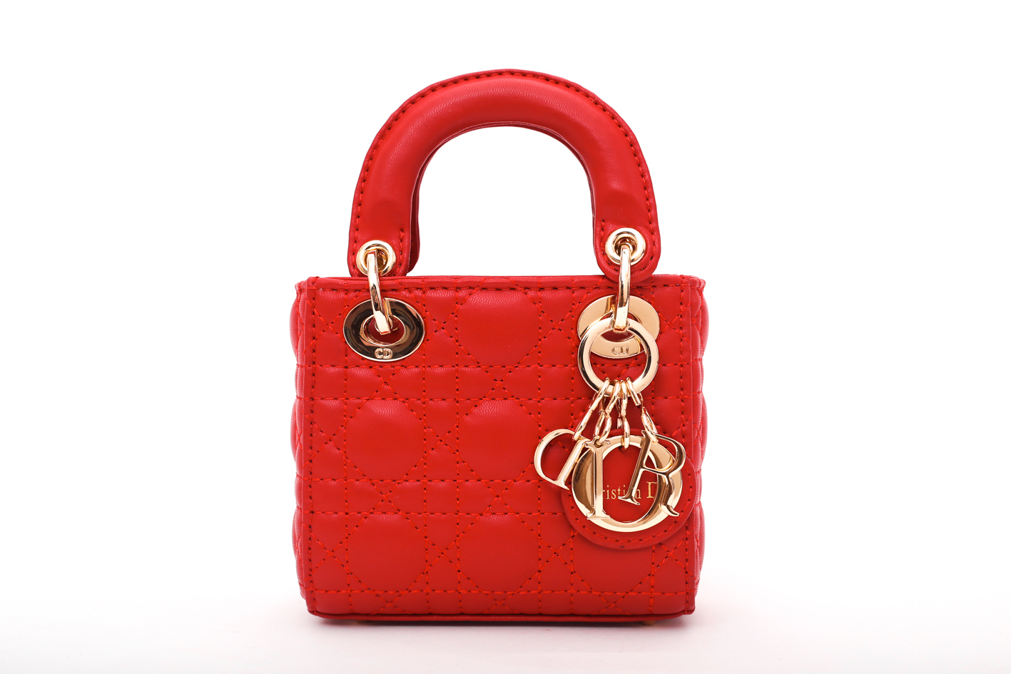 Dior My Lady Dior Mini Red Cannage Lambskin Leather - Preowned