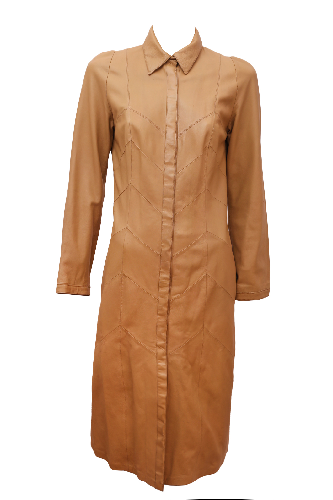 Loewe Vintage Leather Button down dress - coat in beige - preowned