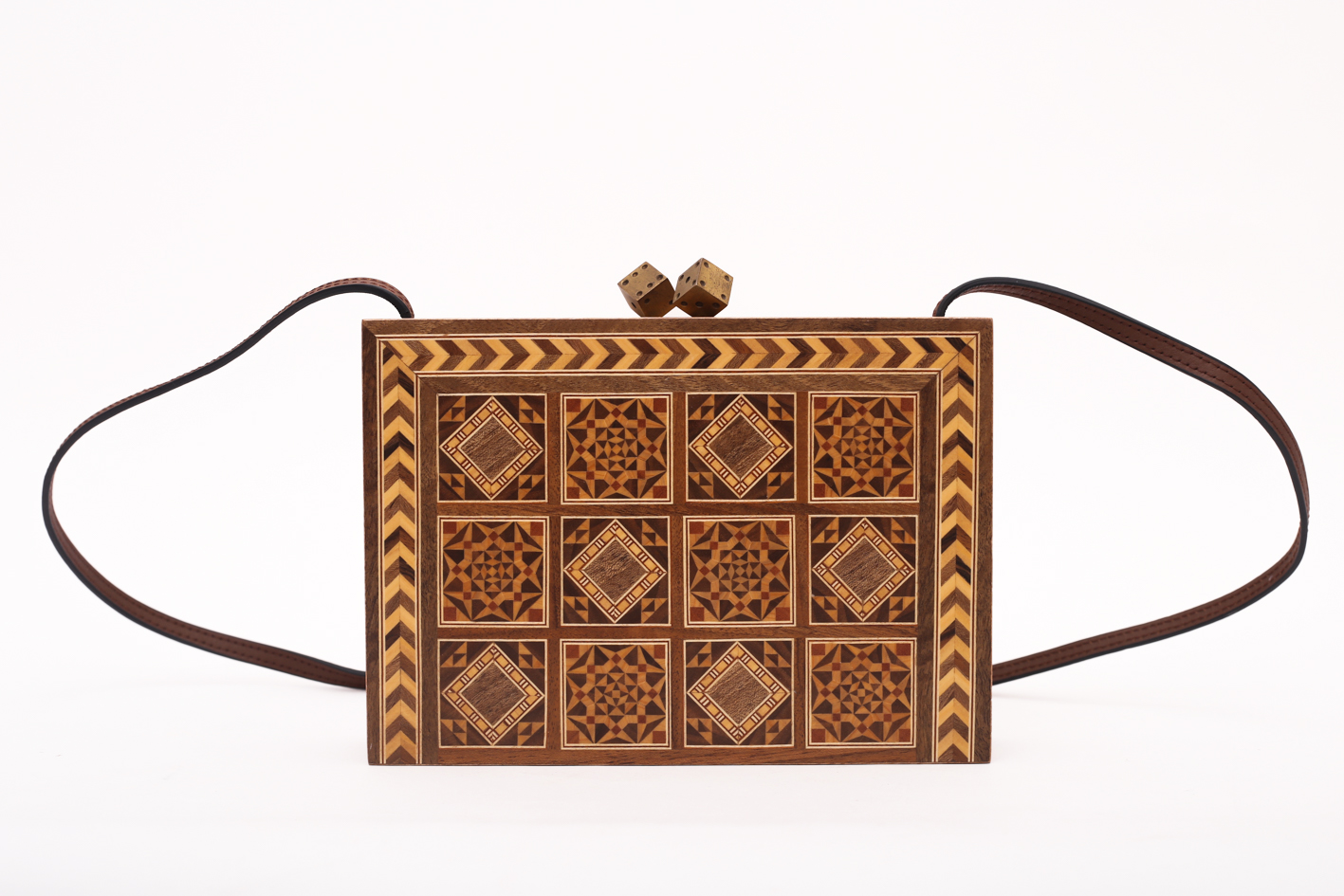 Sarah’s Bag Dama Wooden Clutch Inspired by Backgammon Boards - Preowned