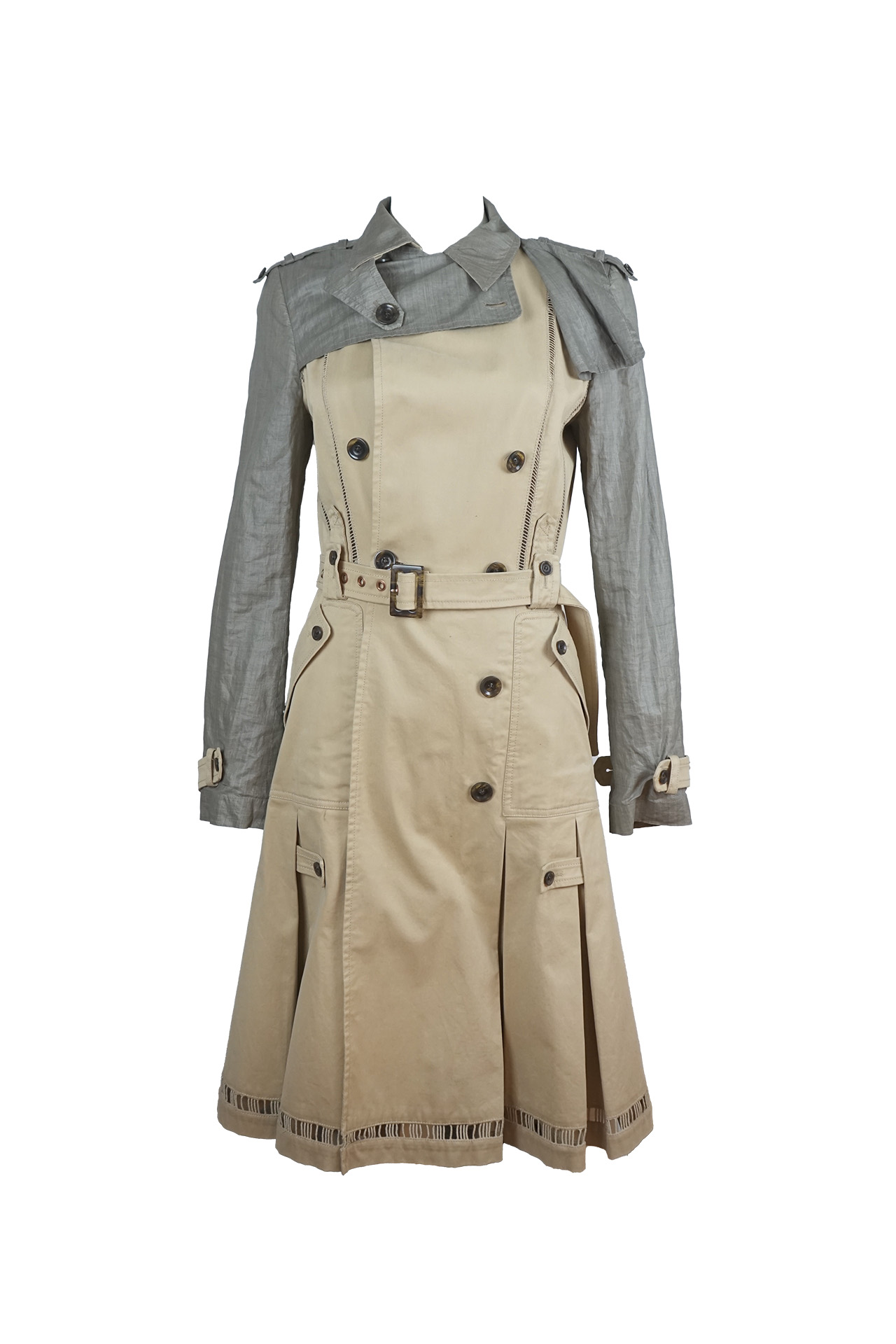 Gaetano Navarra Mixed-Media Colourblock Trench Coat-Preowned